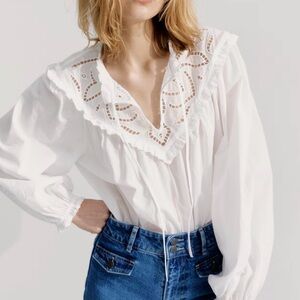 H&M White Blouse with Lace and Ruffle Detail